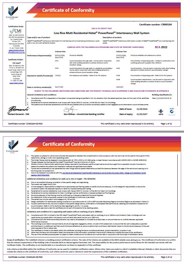 PowerPanel50 (Intertenancy Walls) CodeMark